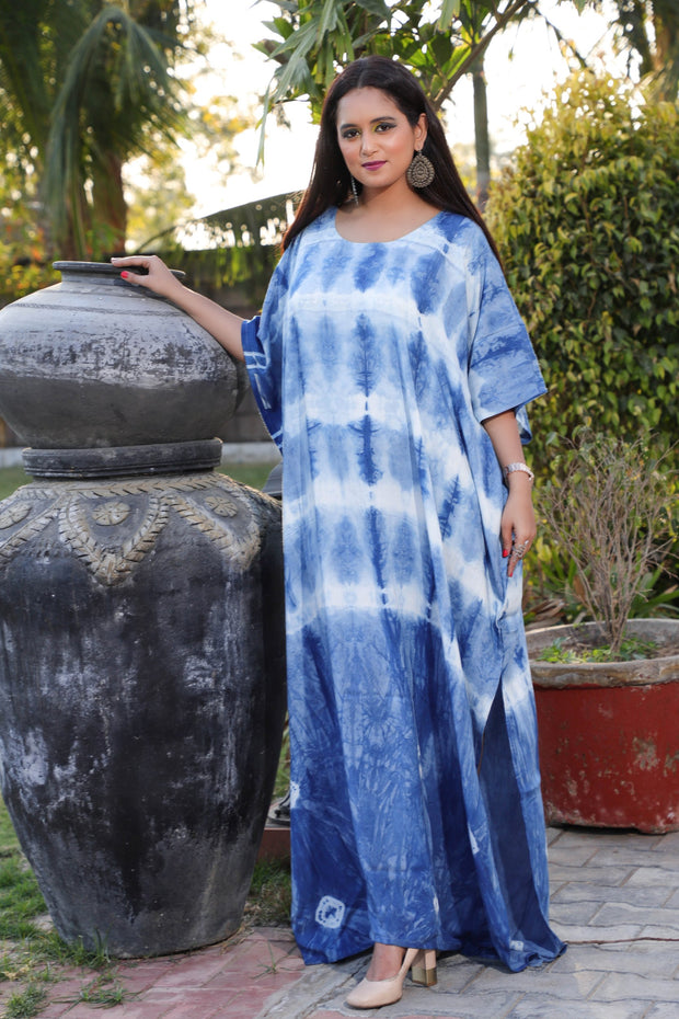 Natural Indigo hand dyed Kaftan maxi dress Resort wear tie dye caftan