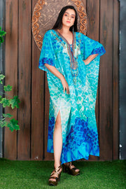 Animal Print Art on Kaftan with side splits kimono sleeves plus size kaftan