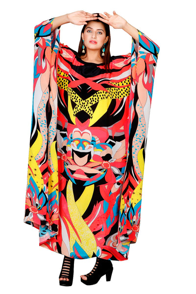 Silk Kaftan For Women Boat Neck Silk Caftan Long Sleeves Resort Wear